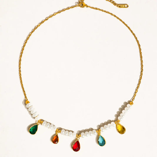 Voeux Party 18K Cubic Zirconia and Pearl Necklace
