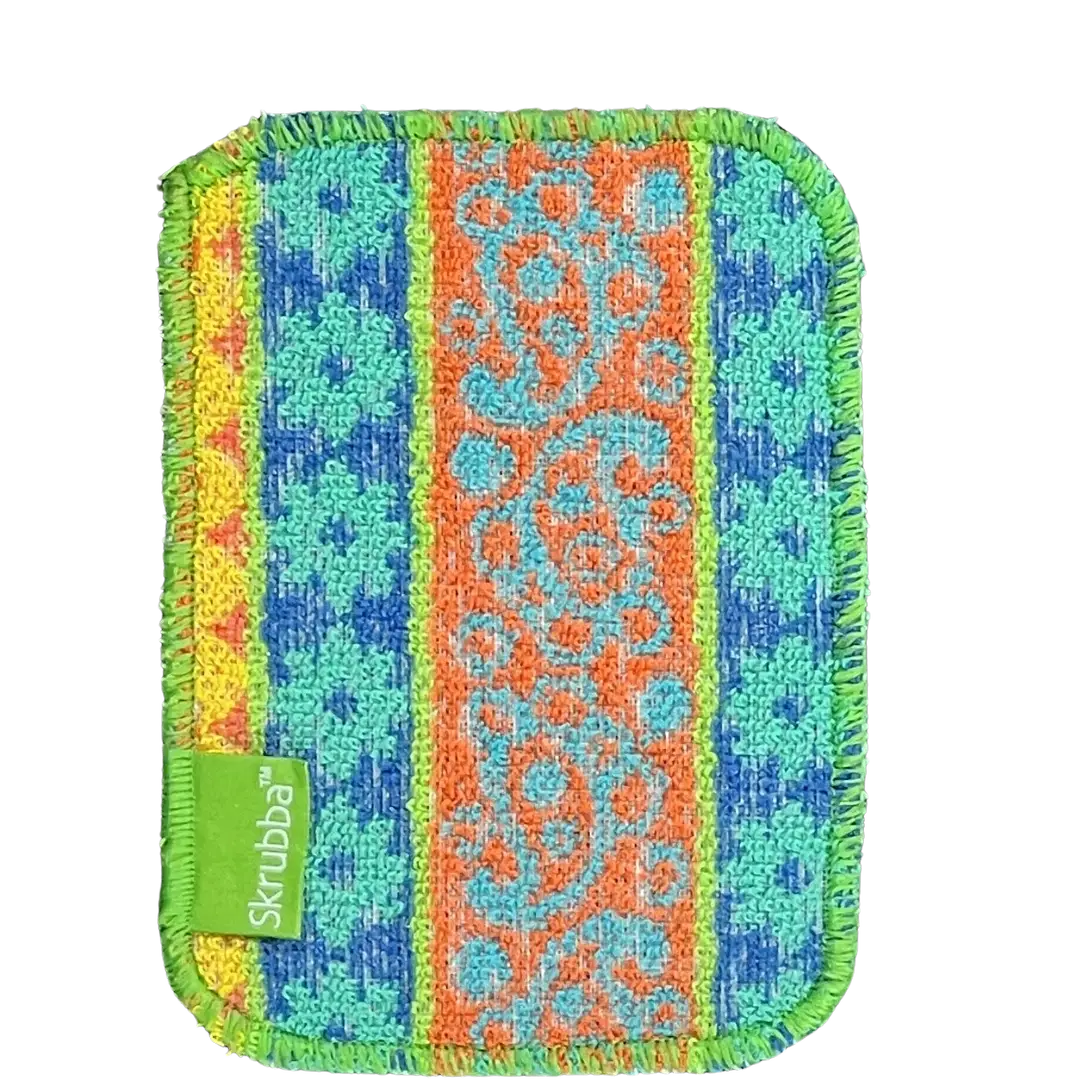 Multicolored scrubber with a pattern on a white background