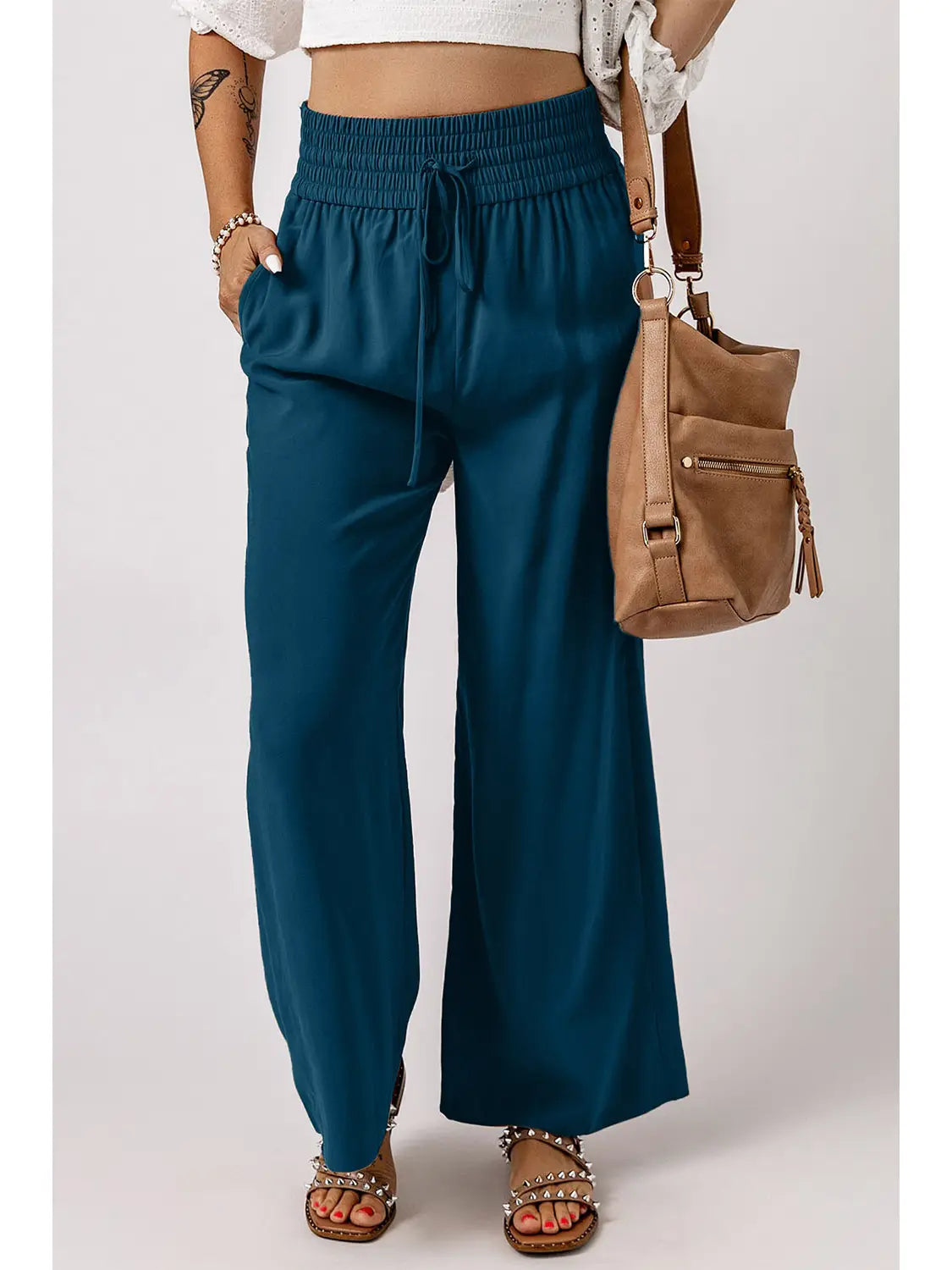 Blue Casual Wide Leg Pants