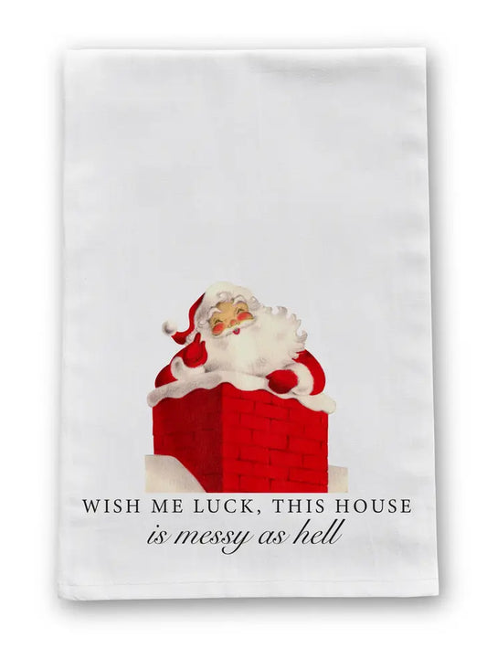 Wish Me Luck Vintage Retro Christmas Tea Towel