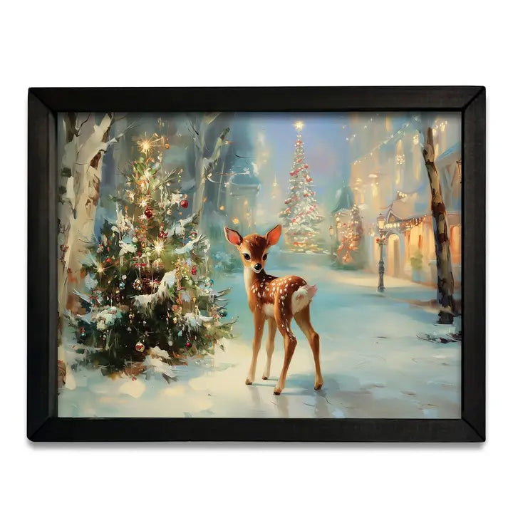 18x24 Winter Wonderland Fawn Box Framed Art