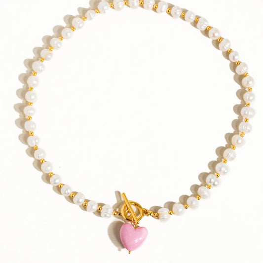 Wren Natural Pearl with Heart Necklace